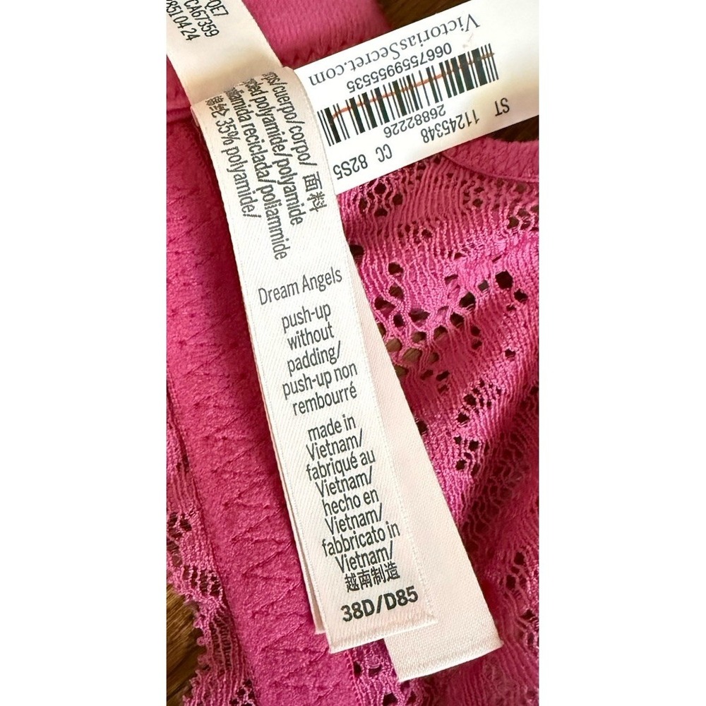Victorias Secret Dream Angels Push Up No‎ Padding Bra Bright Pink Lace 38D NWT! - Picture 10 of 10